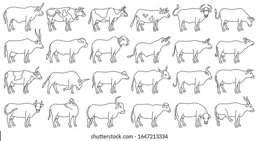 Cow of animal vector outline set icon.Isolated outline icon farm animal of cow.Vector illustration cattle for farm on white background.