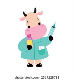 Cow Animal Work in Ambulance and Hospital Vector Illustration