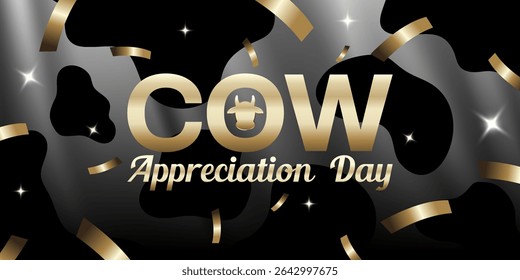 Cow Appreciation Day. Cow and more. Suitable for posters, banners and social media. Dark background.
