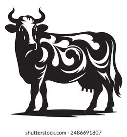 Cow art silhouette black and white vector illustration file 