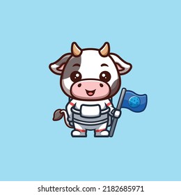 Cow Astronaut Cute Creative Kawaii Cartoon Mascot Logo