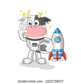 the cow astronaut waving character. cartoon mascot vector