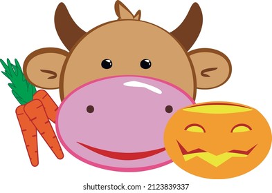 Cow in autumn Halloween illustration 
