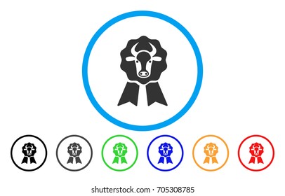 Cow Award Seal vector rounded icon. Image style is a flat gray icon symbol inside a blue circle. Bonus color variants are gray, black, blue, green, red, orange.