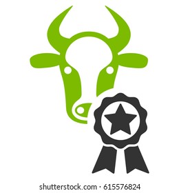 Cow Award vector icon. Flat bicolor eco green and gray symbol. Pictogram is isolated on a white background. Designed for web and software interfaces.