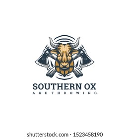Cow ax vintage retro vector logo design