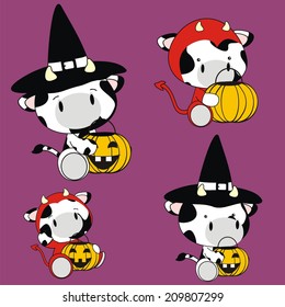 cow baby animal halloween witch set in vector format very easy to edit