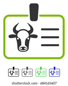 Cow Badge flat vector pictograph. Cow Badge icon with gray, black, blue, green color versions.