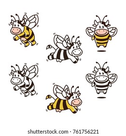 cow bee cartoon mascot set bundle character coloring book vector logo avatar download