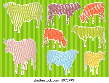 Cow and beef cattle colorful illustration collection background