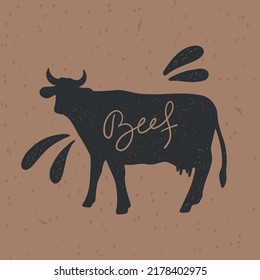 Cow, beef silhouette. Retro animal farm poster for a butchery meat shop