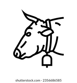 cow with bell line icon vector. cow with bell sign. isolated contour symbol black illustration