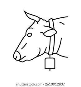 cow with bell line icon vector. cow with bell sign. isolated contour symbol black illustration