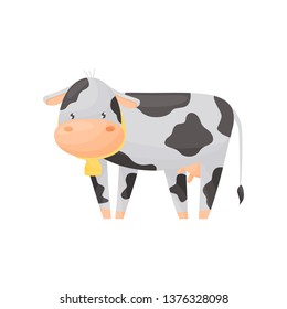 Cow with a bell at the neck. Vector illustration on white background.