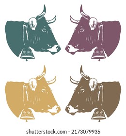 Cow With Bell Vector Illustration Isolated On A White Background
