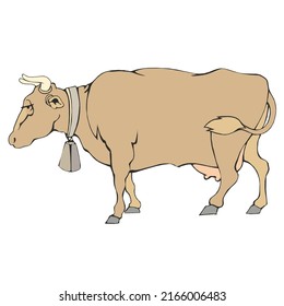 A cow with bell. Vector Raster illustration. sign and symbol of farm