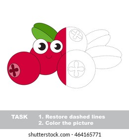 Cow berry in vector to be traced. Restore dashed line and color the picture. Visual game for children. Easy educational kid gaming. Simple level of difficulty. Worksheet for kids education.