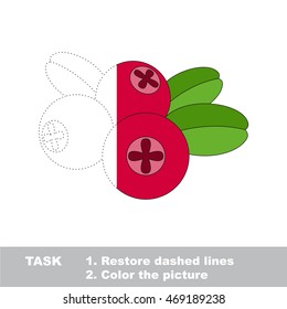 Cow berry in vector to be traced. Restore dashed line and color the picture. Easy educational kid gaming with simple level of difficulty.