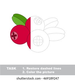 Cow berry in vector to be traced. Restore dashed line and color the picture. Easy educational kid gaming with simple level of difficulty.