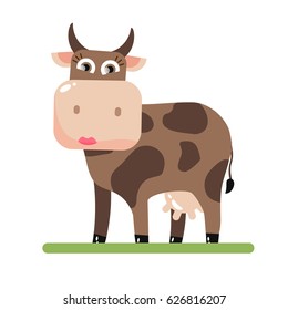 Cow with big horns. Vector isolated animal on white background