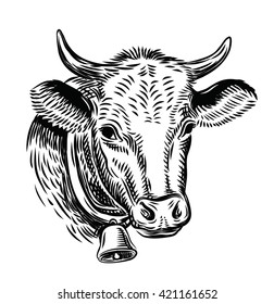 cow black head vector on white background