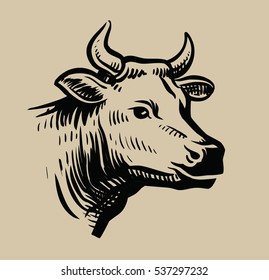 Cow Black Head Vector On White Background