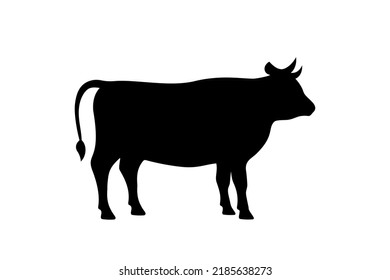 Silueta negra de vaca. Símbolo de toro. Silueta de carne. Icono de animal de granja aislado en fondo blanco.