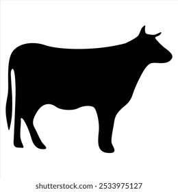 Cow black silhouette. Bull symbol. Beef silhouette. Farm animal icon isolated on white background. Perfect for Logo, Design, and More.