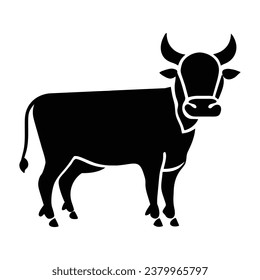 Cow black silhouette, easy editing and recolor vector illustration isolated on white 