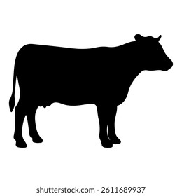 Cow black silhouette icon vector flat design on white background.