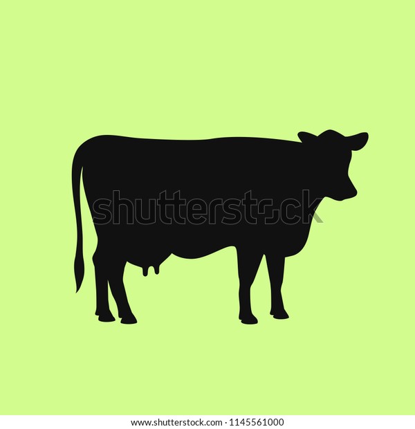 緑の背景に牛の黒いシルエットイラスト のベクター画像素材 ロイヤリティフリー