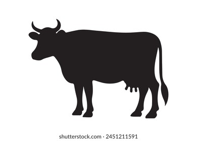 Cow black silhouette isolated on white background. Cow vector Illustration. Cow Art work.