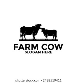 Cow black silhouette logo isolated on white background. cow farm logo Vector illustration