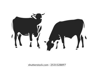 Silueta negra de la vaca en el fondo blanco. Estilo minimalista de dibujo de dibujos animados de vaca. Bueno para el arte de la pared, impresión, cartel. Animal doméstico Abstractas Minimal Trendy Dibujo moderno. Vector EPS 10