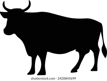 Cow Black Silhouette White Background Vector Isolated Illustration
