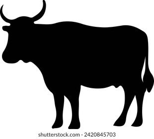 Cow Black Silhouette White Background Vector Isolated Illustration