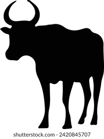 Cow Black Silhouette White Background Vector Isolated Illustration