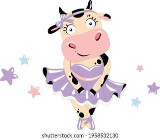 cow with black spots ballerina in dress dancing