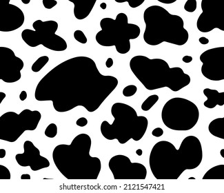 Cow black and white seamless pattern. Dalmatian print. Animalistic abstract pattern. Vector background.