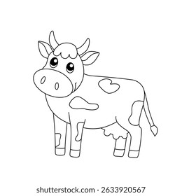 Cow black and white vector illustration. Animal Doodle for kids coloring book