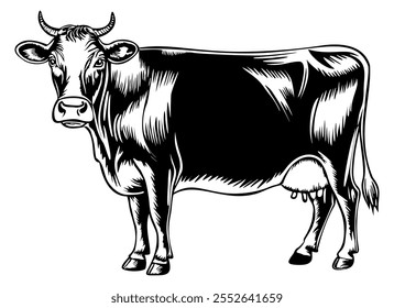 Vaca. Ilustración aislada de Vector blanco y negro.