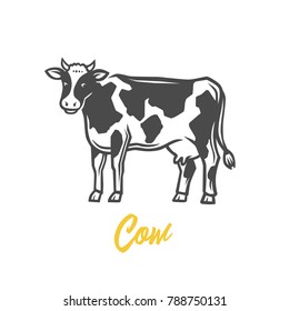 Cow. Black and white vector object.
