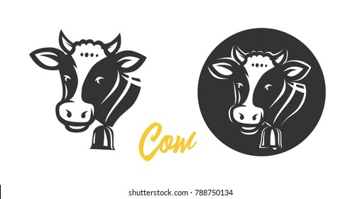 Cow. Black and white vector object.
