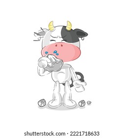 the cow blowing nose character. cartoon mascot vector