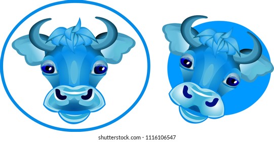 Cow blue logo vector illustration isolated on white background for use on milk packages