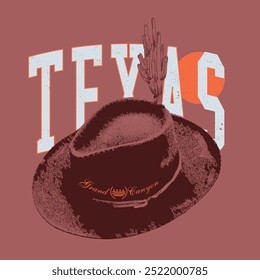 Cow Boy Cap mit Texas Wüste Text Druck für Sommer-Vibes Grafik. Wüste Slogan Print T-Shirt-Tops Print Artwork. Wüstenschlucht. Texas Wüste Vibes Grafikdruck für Mode und andere