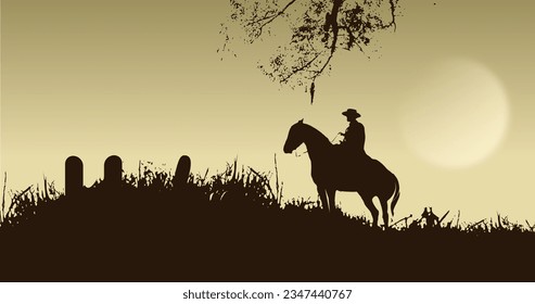 cow boy grave vector illustration background