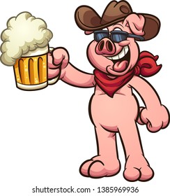 Cow boy pig with beer mug on his hand clip art. Vector illustration with simple gradients. All in a single layer. 
