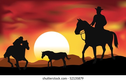 cow boy with sunset
