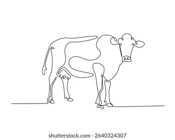 Cow or bufallo single outline illustration. Continuous line art drawing of cow for farming concept. Editable stroke.